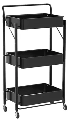 Productafbeelding van Vouwbare metalen kar, afmetingen 40 x 30 x 89,5 cm, draagvermogen 60 kg, 4 zwenkwielen, opgevouwen breedte 12 cm