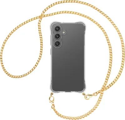 Produktbild von Handykette Backcover-Schutzhülle mit Band (Metall goldfarben) für Samsung S25 - goldfarbene Kette