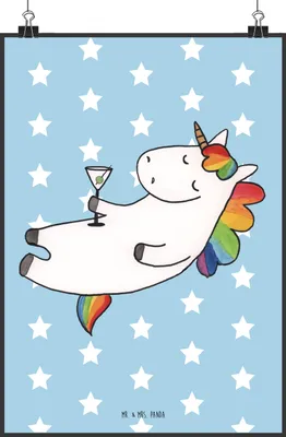 Produktbild von Mr. & Mrs. Panda Bild Einhorn Cocktail DIN A2 - Blau Pastell - Geschenk, Unicorn, Wanddeko, Witzig, Posterdruck, Cuba Libre, Caipirinha, drucke, Wandbild, Plakat, Glitzer