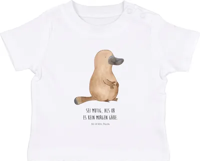 Produktbild von Mr. & Mrs. Panda Babyshirt Schnabeltier Mut 0. - 6. Monat - Weiß - Geschenk, Neustart,  T-Shirt, Öko Baby, Organic Shirt, Training, Arbeit, Motivation, Raodtrip, Meer