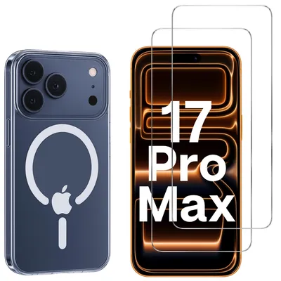 Produktbild von Hülle mit Magnetring für iPhone 17 Pro Max und 2 gehärtete Displayschutzfolien – Phonillico®