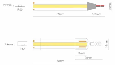 Produktbild von 5 Meter LED-Streifen Fine 63 COB 24V 10W/m Variable Farbtemperatur 2700K-6000K IP67 Wasserdicht CRI>90 - Beneito & Faure