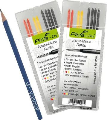 Produktbild von Pica Dry Minen Set - 16 Stück Tieflochmarker Ersatzminen für alle Oberflächen in graphit/rot/gelb