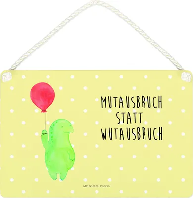 Produktbild von Mr. & Mrs. Panda Schild Schildkröte Luftballon DIN A4 - Gelb Pastell - Geschenk, Holzschild, Wandbild Holz, Motivation, kleine aufmerksamkeit, Schildkröten, holzbild