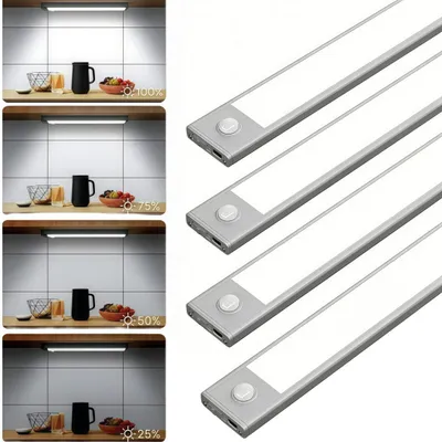 Produktbild von 4 Stück-20cm, LED Unterbauleuchte, Schrankleuchte mit Bewegungssensor, Magnetische Lichtleiste Schranklicht mit USB Ladefunktion, weißes Licht