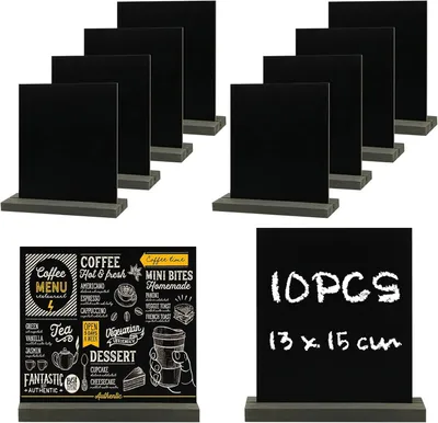 Produktbild von Set von 10 Schiefertafeln, Mini-Kreidetafel mit Fuß, doppelseitig, 13 x 15 cm, für Feierlichkeiten