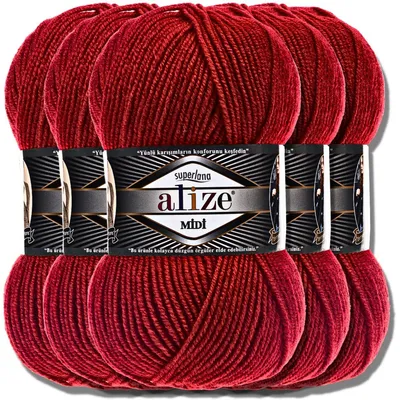Produktbild von Alize 5x 100g Superlana Midi Wolle, Uni, Häkeln, Stricken (Red | 56)