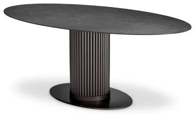 Produktbild von Casa Padrino Luxus Esstisch Schwarz / Bronze 200 x 119 x H. 78,5 cm - Ovaler Küchentisch mit Keramik Tischplatte in Marmoroptik - Esszimmer Möbel - Küchen Möbel - Luxus Möbel - Luxus Qualität