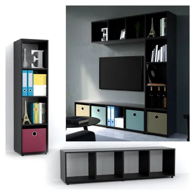 Produktbild von Raumteiler Ludus, Schwarz, 142,5 x 36,2 cm, zur Aufbewahrung und Präsentation von Büchern und Boxen