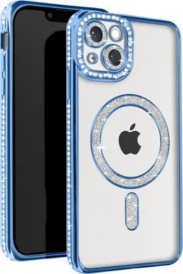 Produktbild von Avizar, Diamant-Hülle für iPhone 14 – MagSafe-Schutz mit Strass-Rand, Hellblau