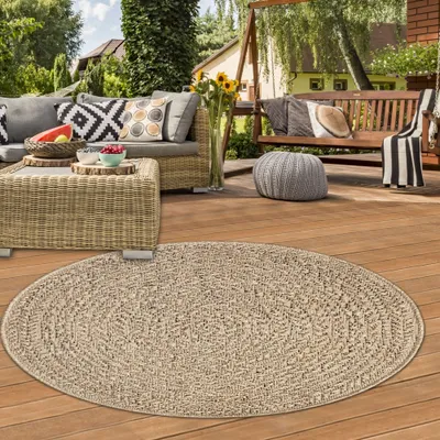 Image de Tapis d'extérieur chic en aspect sisal pour balcon, terrasse et jardin Taille - 80 cm Rond