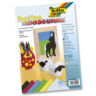 Produktbild von Folia Frottee Moosgummi, 2 mm stark, 20 x 29 cm, 6 Farben, mehrfarbig, 6-teilig (1 Set)