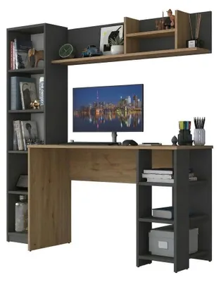 Produktbild von Venetico - Schreibtisch, 160x45x162h cm Eichenbraun, 9 Regale