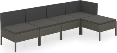 Produktbild von 5-tlg. Garten-Lounge-Set mit Auflagen Poly Rattan Grau