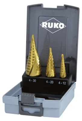 Produktbild von Ruko Stufenbohrersatz Größe 0 / 9,1,2 HSS-TiN 3tlg. Kunststoff -Kasssette - 101026TRO