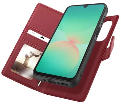 Obrázek produktu pro Mayaxess, pouzdro na peněženku pro Samsung Galaxy A26, ochrana proti RFID, odnímatelné pouzdro, červená barva