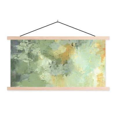 Produktbild von MuchoWow® Textilposter Ölgemälde grün 120x60 cm mit holzfarbenen Rahmen - Klemmleiste