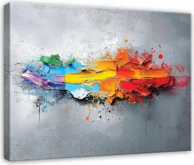 Produktbild von Leinwandbild Wandbild Abstrakt Grau Bunt - 100x70 cm - Leinwandbilder Wandbilder XXL Wanddekoration Design Wohnzimmer Schlafzimmer Flur Büro Küche