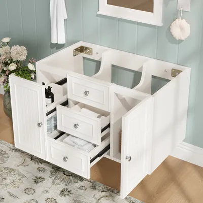 Produktbild von MODFU   Waschtischunterschrank,Badezimmerschrank, Waschbeckenunterschrank,  mit 3 Schubladen, Hängender Waschtisch,Badmöbel für Badezimmer,Weiß