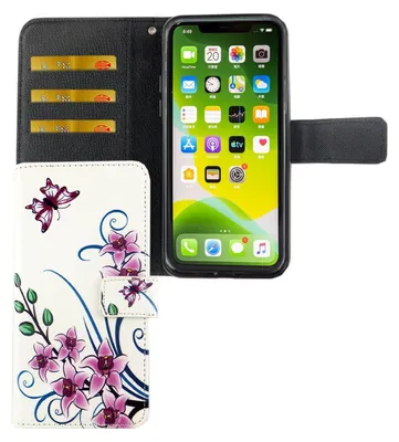 Produktbild von Apple iPhone 11 Pro Max Tasche Handy Hülle Schutz-Cover Flip-Case mit Kartenfach Lotusblume