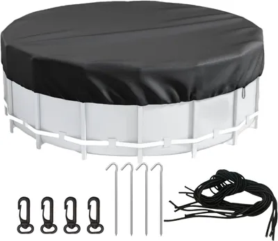 Produktbild von Runde Poolabdeckung (366 cm hoch, 20 cm tief), geeignet für Aufstellpools, mit Spannmechanismus, 420D UV-Schutz, winddicht und reißfest. Grau.