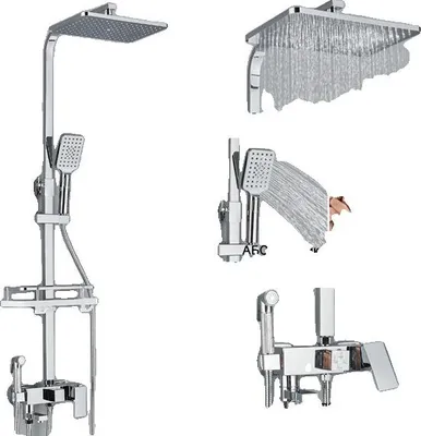 Produktbild von Badezimmer Duschanlage, Regendusche, Heiß-Kalt-Wasser, Chrom 4ways b