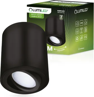 Produktbild von LUMILED bodové svítidlo pro povrchovou montáž, stropní svítidlo pro povrchovou montáž, stropní bodové svítidlo, kulaté, otočné o 15°, v černé barvě, bodové stropní svítidlo z hliníku, patice GU10, 230V, délka: 8 cm, výška: 8,4 cm