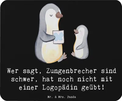 Produktbild von Mr. & Mrs. Panda Mousepad Training mit Logopädin - Schwarz - Geschenk, Beruf, Mauspad, pc, Berufsalltag, Stimmbildung, Berufsliebe, mousematte, Geschenke für Berufstätige