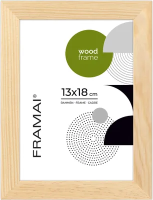 Image de Cadre photo FRAMAI 13 x 18 cm, naturel, cadre en bois naturel, cadre photo en bois véritable, cadre avec plexiglas incassable, crochet et support
