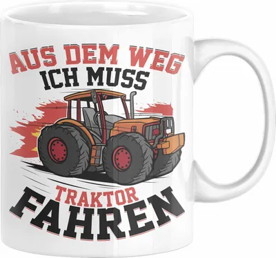 Produktbild von Bauer Landwirt Geschenk Tasse Aus Dem Weg Ich Muss Traktor Fahren Geschenkidee Jungs (Weiß)