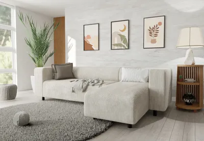 Produktbild von S-STYLE MÖBEL - Malin - Modernes Ecksofa mit Ottomane aus Beige Cord-Stoff mit bequemem Sitz - Ottomane rechts