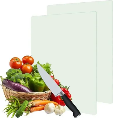 Produktbild von Set aus 2 Glasschneidebrettern 40 x 30 cm - Rutschfeste, gehärtete Küchenbretter mit Silikonfüßen - antibakteriell und langlebig - ideal für Bere