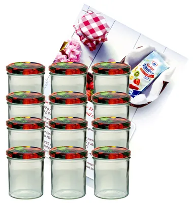 Produktbild von 12er Set Sturzglas 350 ml Marmeladenglas Einmachglas Einweckglas To 82 Obst Deckel incl. Rezeptheft