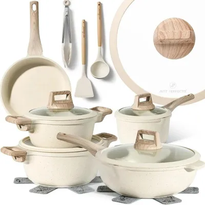 Produktbild von Topfset 14-teilig mit Granit-Antihaftbeschichtung für Induktion, Beige