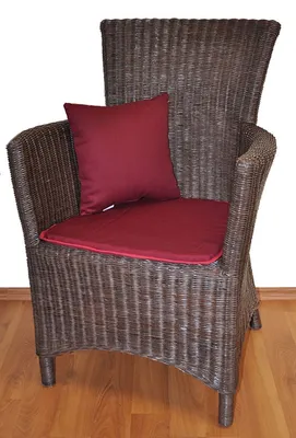 Produktbild von Rattansessel , Rattanstuhl "Pluto" Fb. darkbrown inkl. Polster weinrot