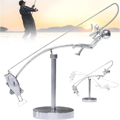 Produktbild von Kinetic Fishing Sculpture, The Fisherman Balancing Sculpture - Balance Art for Your Space, Kinetische Fischerei-Skulptur, Metall Angeln Statue