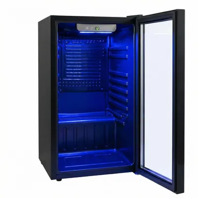 Produktbild von Freeze. 90L Getränkekühlschrank, Mini-Kühlschrank für 126 Dosen, Glastürkühlschrank, Weinkühler, kleiner Kühlschrank mit Glastür und verstellbaren Regalen für Zuhause/Bar/Büro, frostfrei, Schwarz