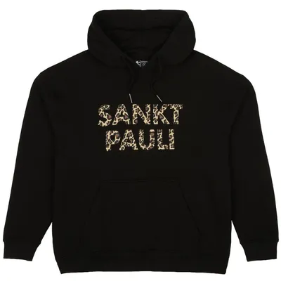 Produktbild von FC St. Pauli Kapuzenpullover Leo Oversize, Offizieller Fanartikel, Schwarzer Hoodie mit Gold-Print, 100% Baumwolle