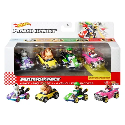 Produktbild von Mattel GWB37 - Hot Wheels - Nintendo - Mario Kart - Die-Cast-Fahrzeuge, 1:64, 4er-Pack