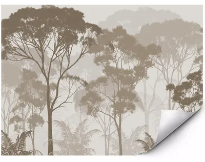 Immagine prodotto di Fotomurale Paesaggio Forestale Nebbioso Nei Toni Beige Con Alberi Delicati E Vegetazione Esotica In Stile Naturale 150x105 cm