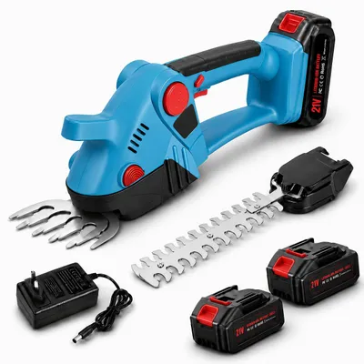 Produktbild von 2-in-1 Kabellose Heckenschere,Elektrische Heckenschneider 21V mit 130° Verstellung Drehbarer Kopf (6 Gänge),Sicherheitsschloss,Leicht&Leise,Blau