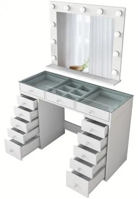 Image de Coiffeuse Table de maquillage avec miroir lumineux en Bois MDF blanc - L 120 × P 44,5 × H 79,8 cm - 11 ampoules incluses
