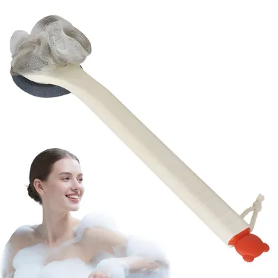 Produktbild von Badebürste, Rückenbürste, 38 cm Körperbürste mit langem Griff, inklusive Badeschwamm und Fußbürste.