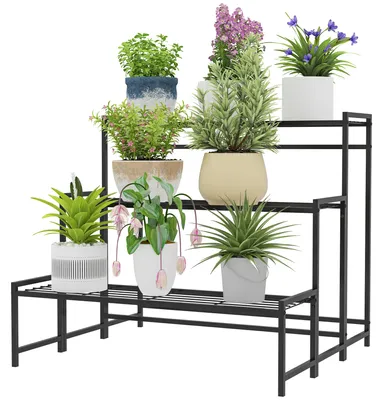 Productafbeelding van Outsunny plantenstandaard met 3 niveaus, bloemenstandaard voor binnen en buiten, plantenrek