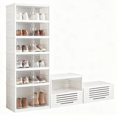 Produktbild von KOMFOTTEU 6-stöckiges Schuhregal, klappbarer Schuhschrank für 12 Paar Schuhe, Kunststoff-Schuhhalter mit magnetischen, durchsichtigen Türen, platzsparende Schuhaufbewahrungsbox für Eingang, Flur, Schlafzimmer