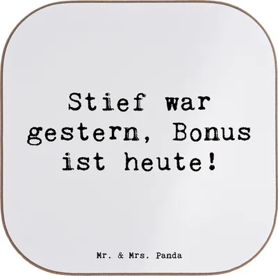 Produktbild von Mr. & Mrs. Panda Untersetzer für Gläser Spruch Bonusvater Freude - Weiß - Geschenk, gläseruntersetzer, Jubiläen, Familienleben, Beziehung, Elternteil, Familienmitglieder
