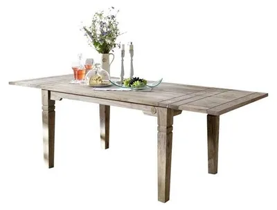 Produktbild von MASSIVMOEBEL24.DE Esstisch mit Ansteckplatten Sheesham 140-180/220x90x76 grau geölt LEEDS #52