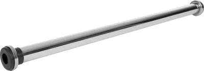A chrome-plated pull-up bar with black rubber end caps, isolated on a white background.