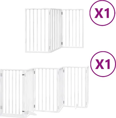 Zdjęcie produktu dla vidaXL 9-częściowa bramka dla psa z drzwiczkami składana biała 450 cm drewno topolowe