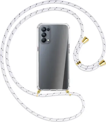 Produktbild von Handykette Backcover-Schutzhülle mit Band (Metall goldfarben) für Oppo Reno5 Pro 5G - weiß/grau
